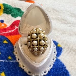 Vintage 70’s Avon “Ring of Pearls” Faux Pearl Perfume Adjustable Ring